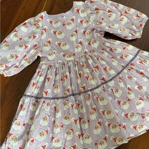 Pink Chicken Lavender Santa Print Cotton Dress